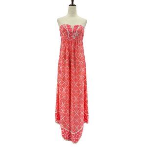Alice & Trixie Silk Strapless Geometric Neon Pink Cream Maxi Dress Small